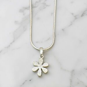 Sterling Silver Petite Hammered Flower Pendant Necklace